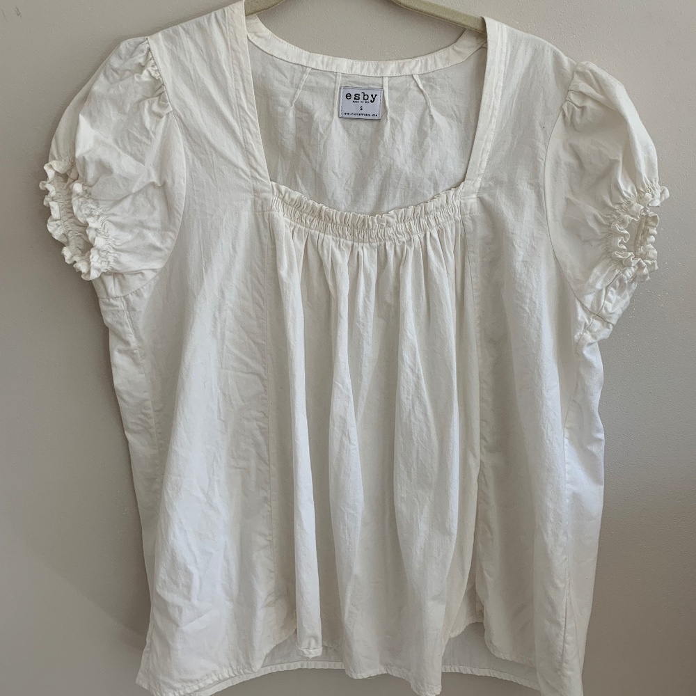 esby White Cotton Short Sleeve Shirt Size Small